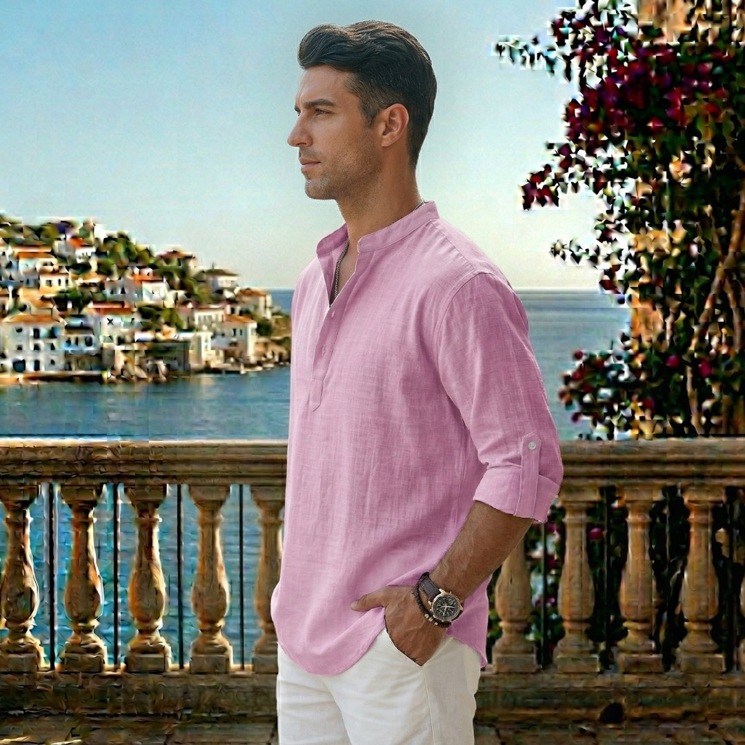 Chemise Homme Col Mao Manches Longues Coupe Décontractée Casual | Tobias