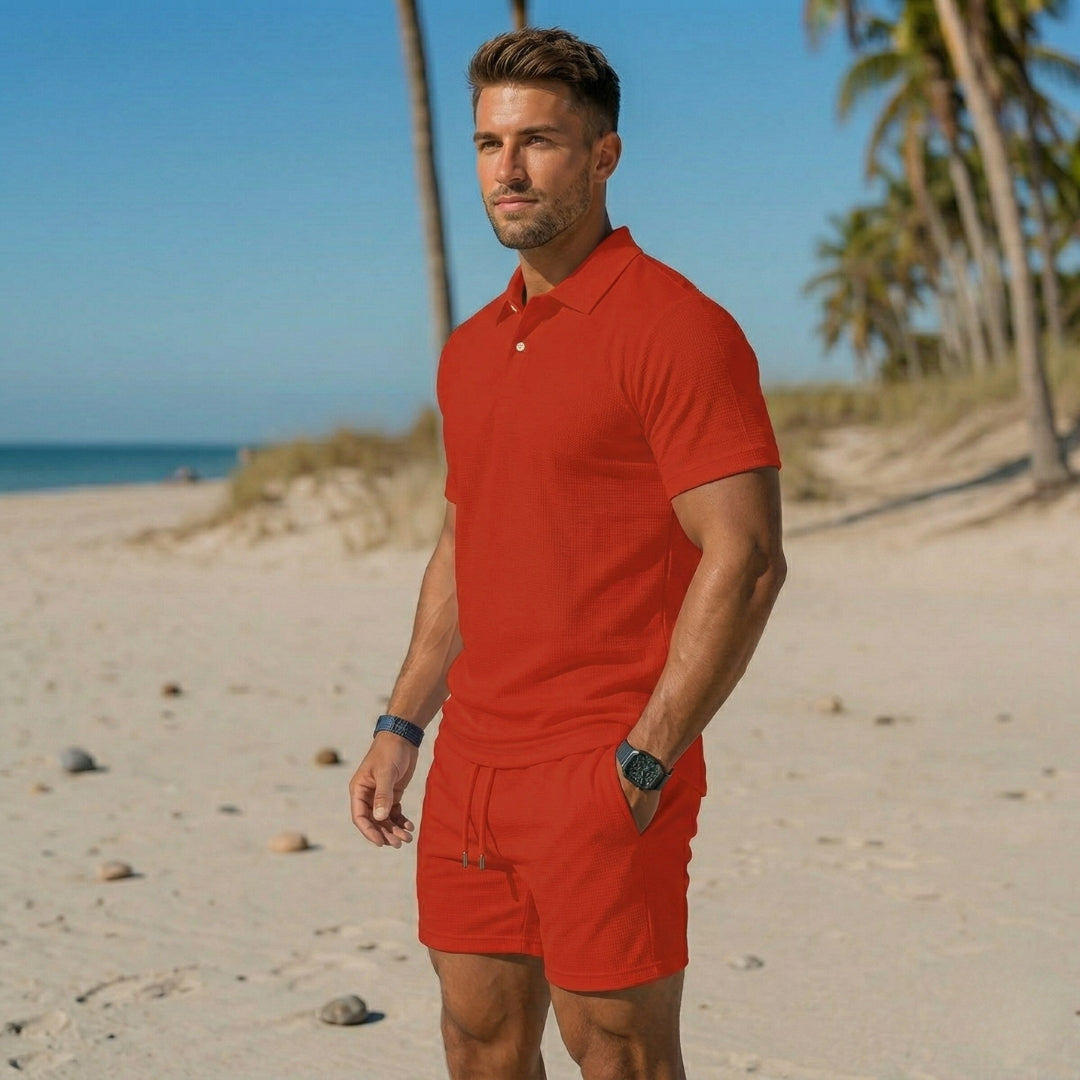 Ensemble Homme Polo Col Boutonné Short Cordon Casual Plage | Matteo