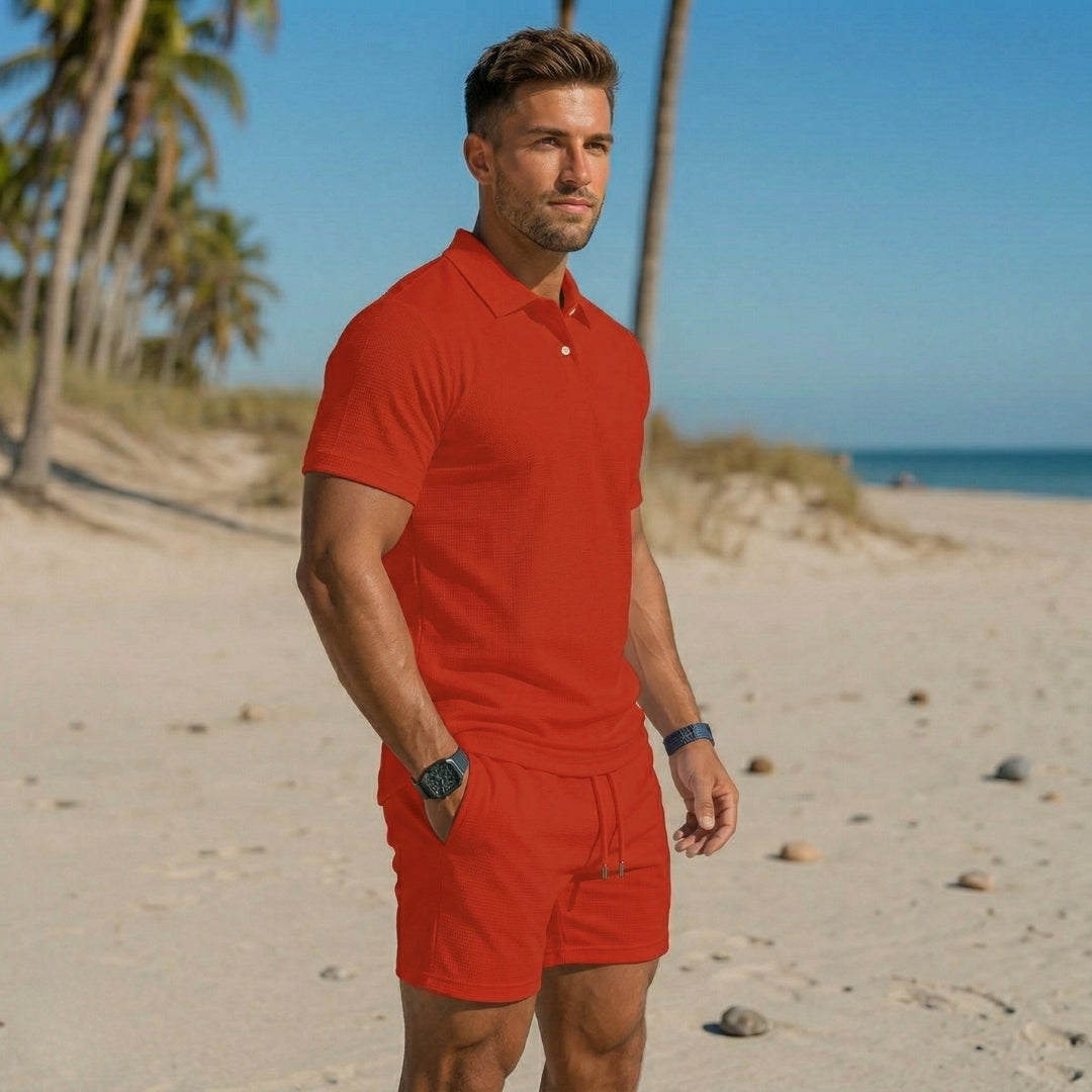 Ensemble Homme Polo Col Boutonné Short Cordon Casual Plage | Matteo