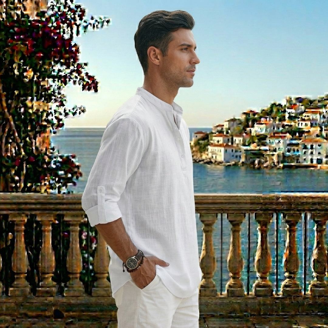 Chemise Homme Col Mao Manches Longues Coupe Décontractée Casual | Tobias