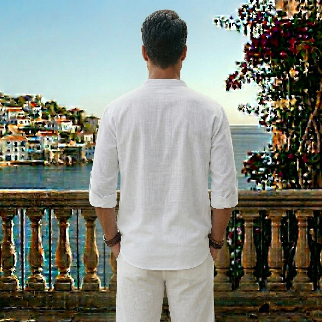 Chemise Homme Col Mao Manches Longues Coupe Décontractée Casual | Tobias