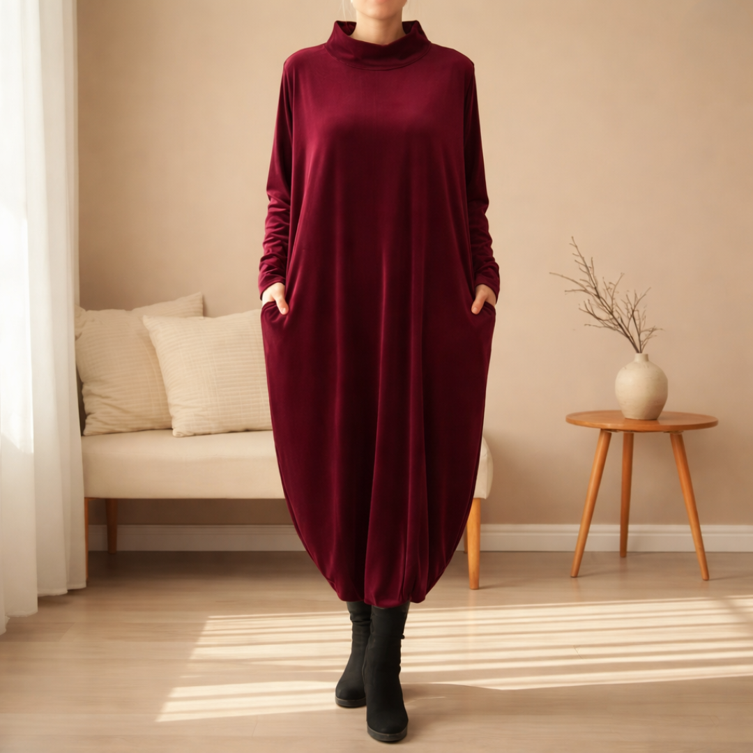 Monique | Robe Velours Doux à Poches