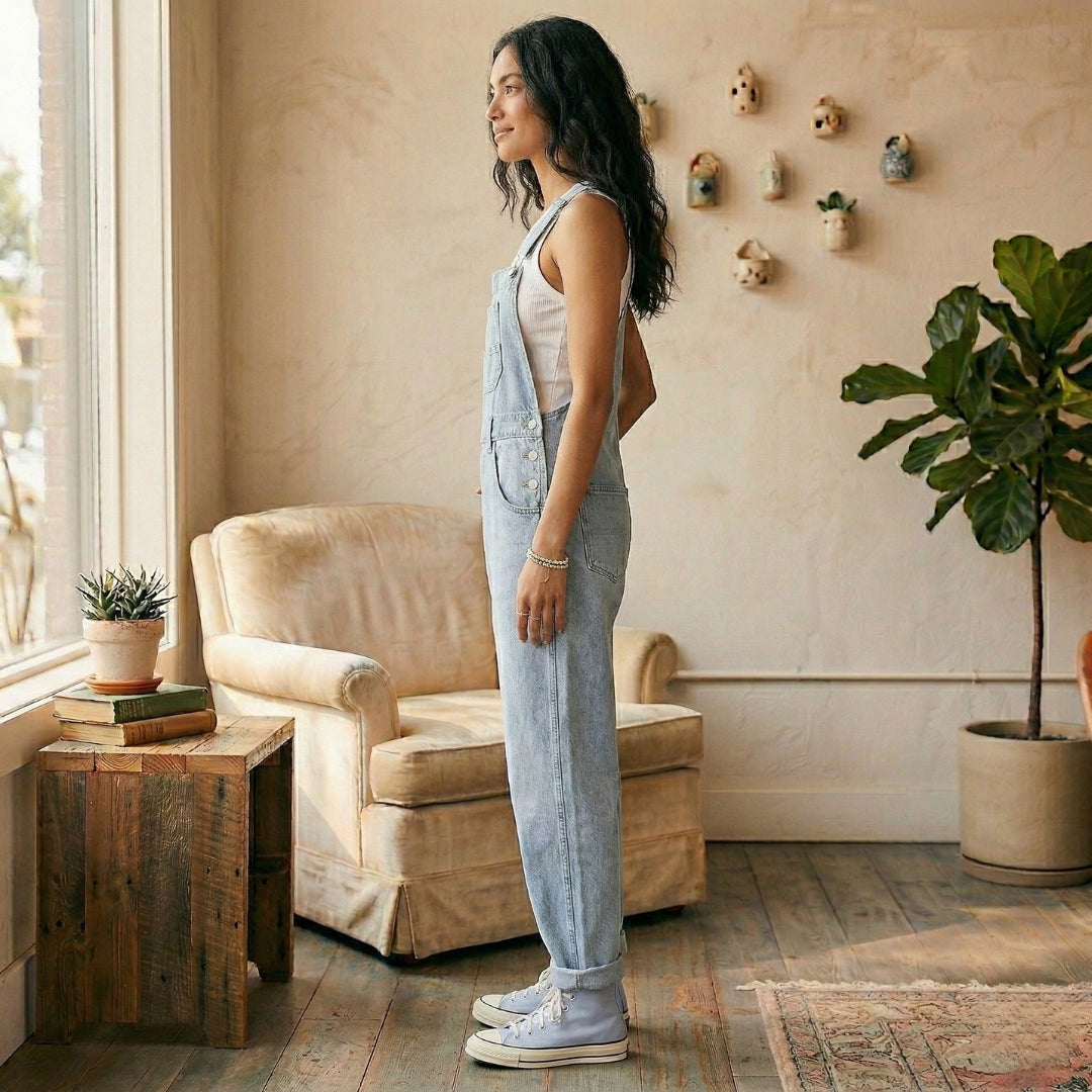 Combinaison Salopette Femme Jean Bretelles Larges Coupe Droite Casual | Zélie