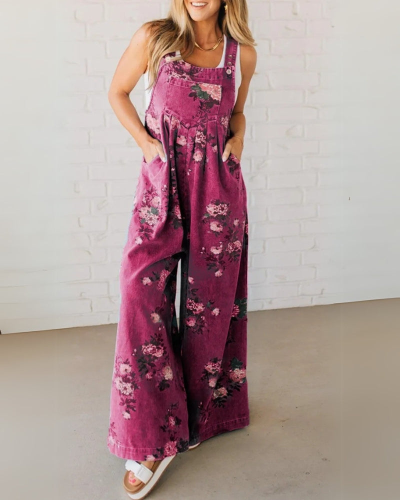 Élodie – Salopette en denim fleurie