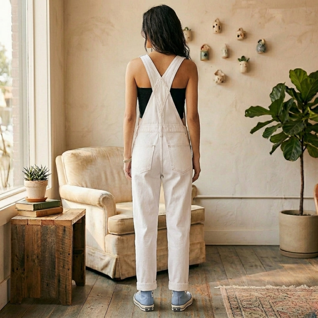 Combinaison Salopette Femme Jean Bretelles Larges Coupe Droite Casual | Zélie