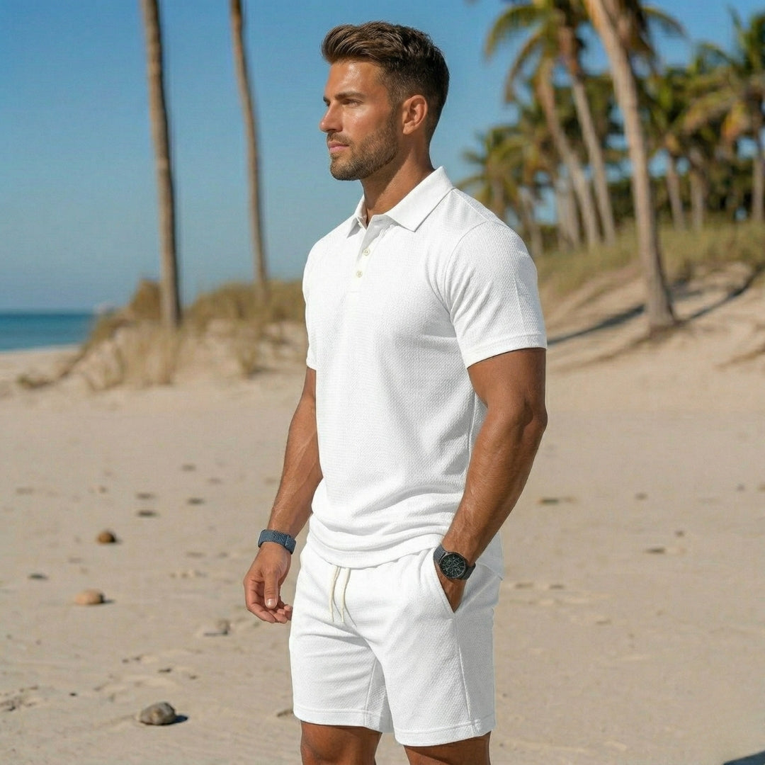 Ensemble Homme Polo Col Boutonné Short Cordon Casual Plage | Matteo
