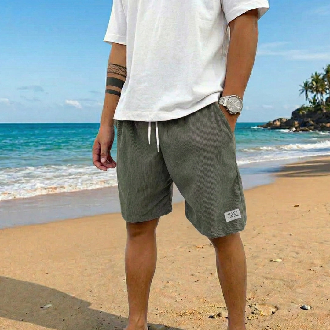Short Homme Velours Côtelé Taille Élastique Casual Été Vert Armée | Gabin
