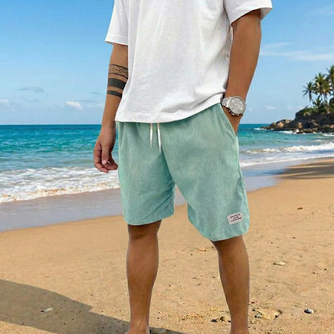 Short Homme Velours Côtelé Taille Élastique Casual Été Vert Clair | Gabin