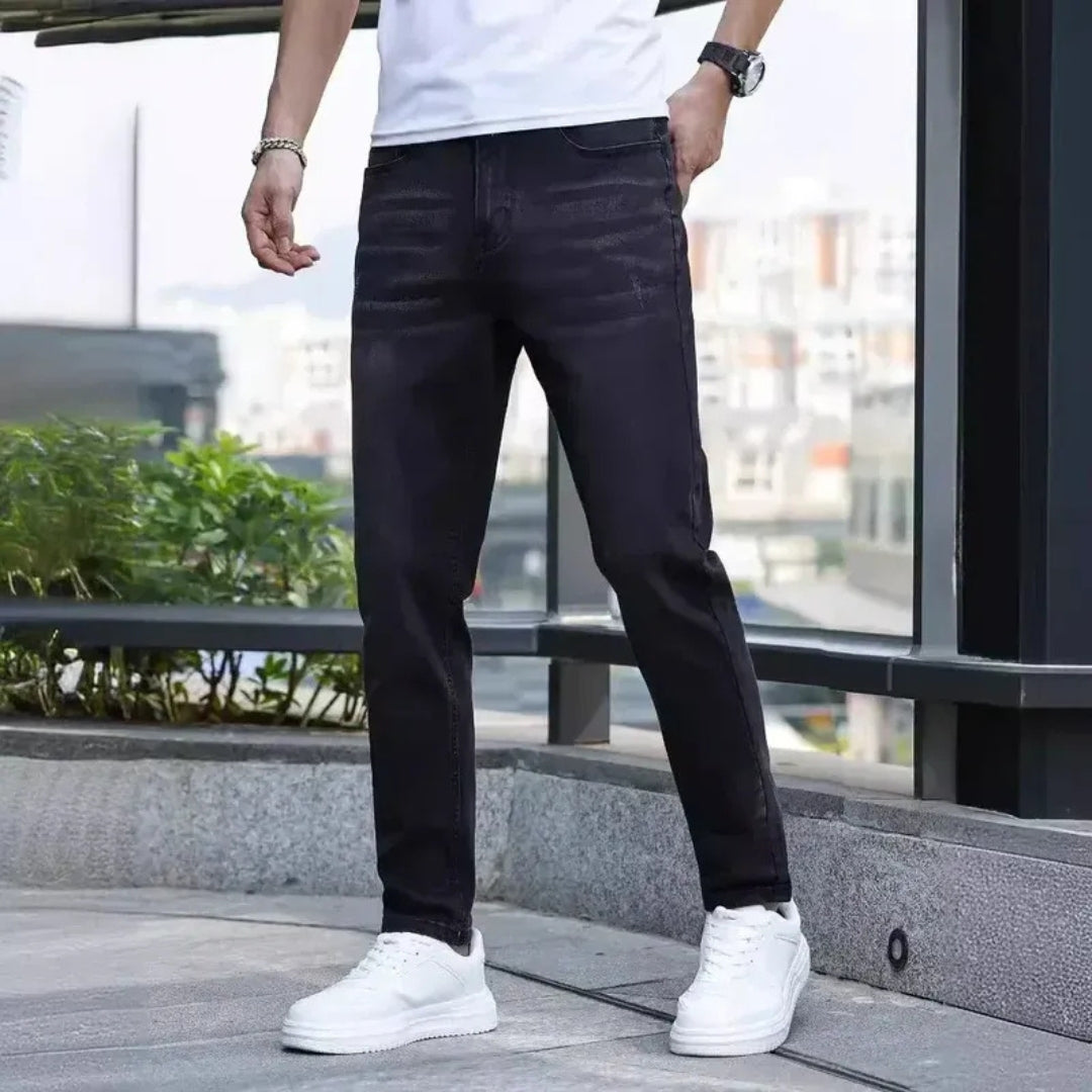 Jean Homme Coupe Droite Slim Casual Délavé Polyvalent | Hadrien – Noir