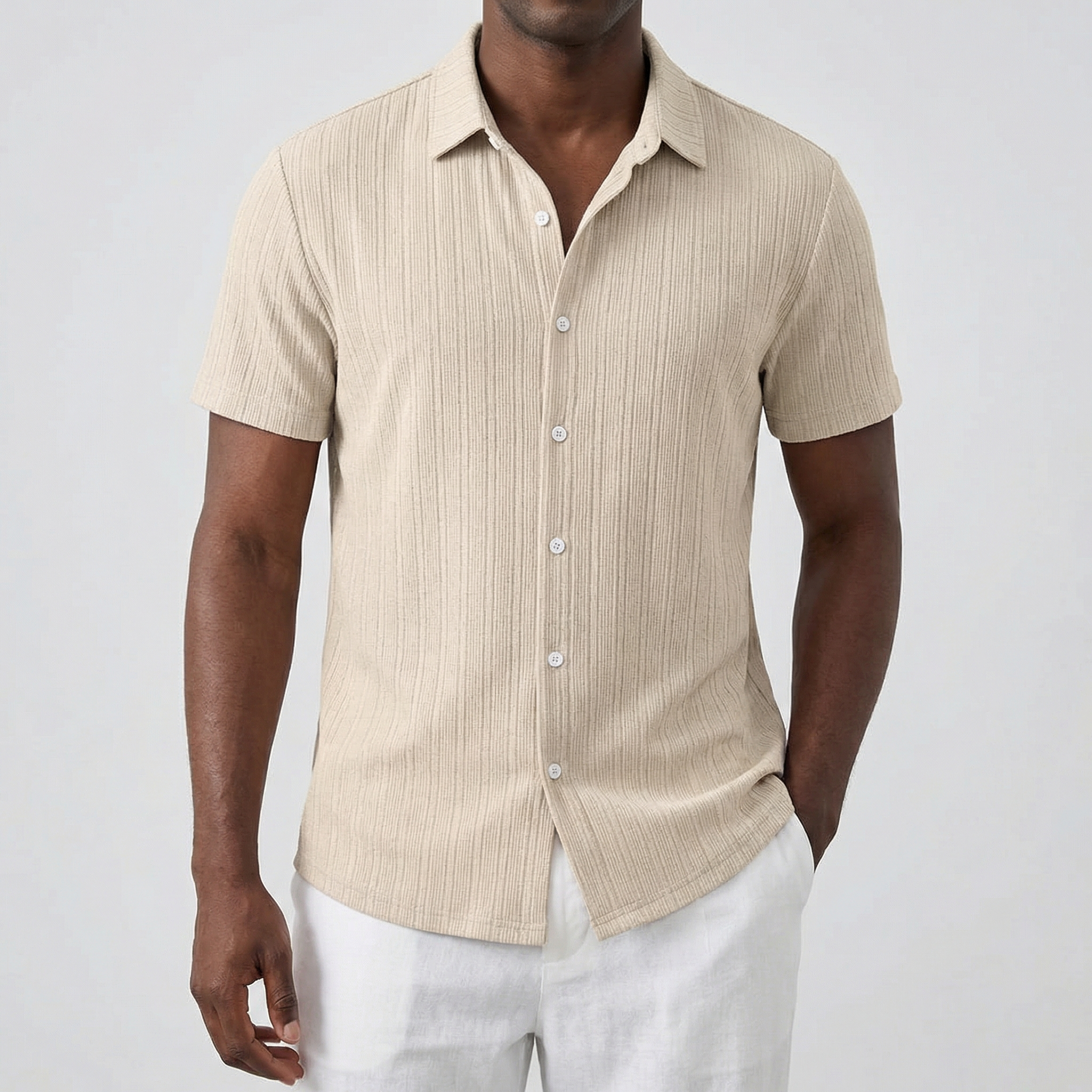 Chemise homme manches courtes en beige