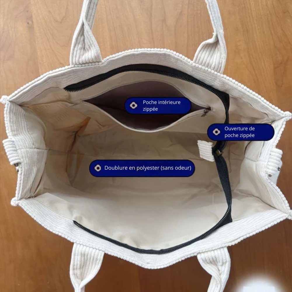 Léa - Sac cabas côtelé quotidien