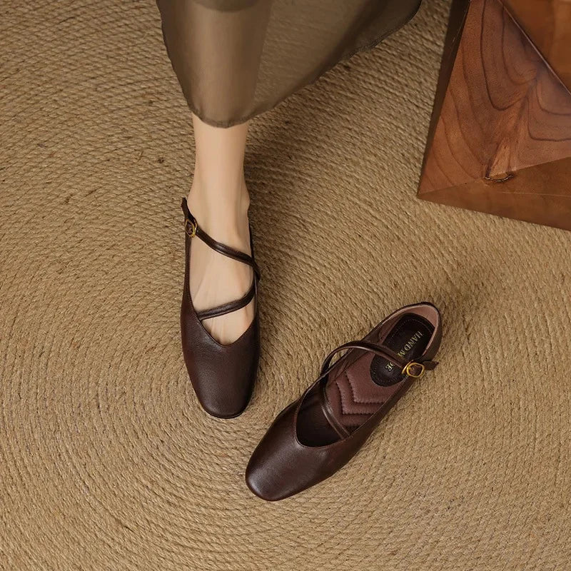 Camille – Ballerines en cuir avec bride à la cheville