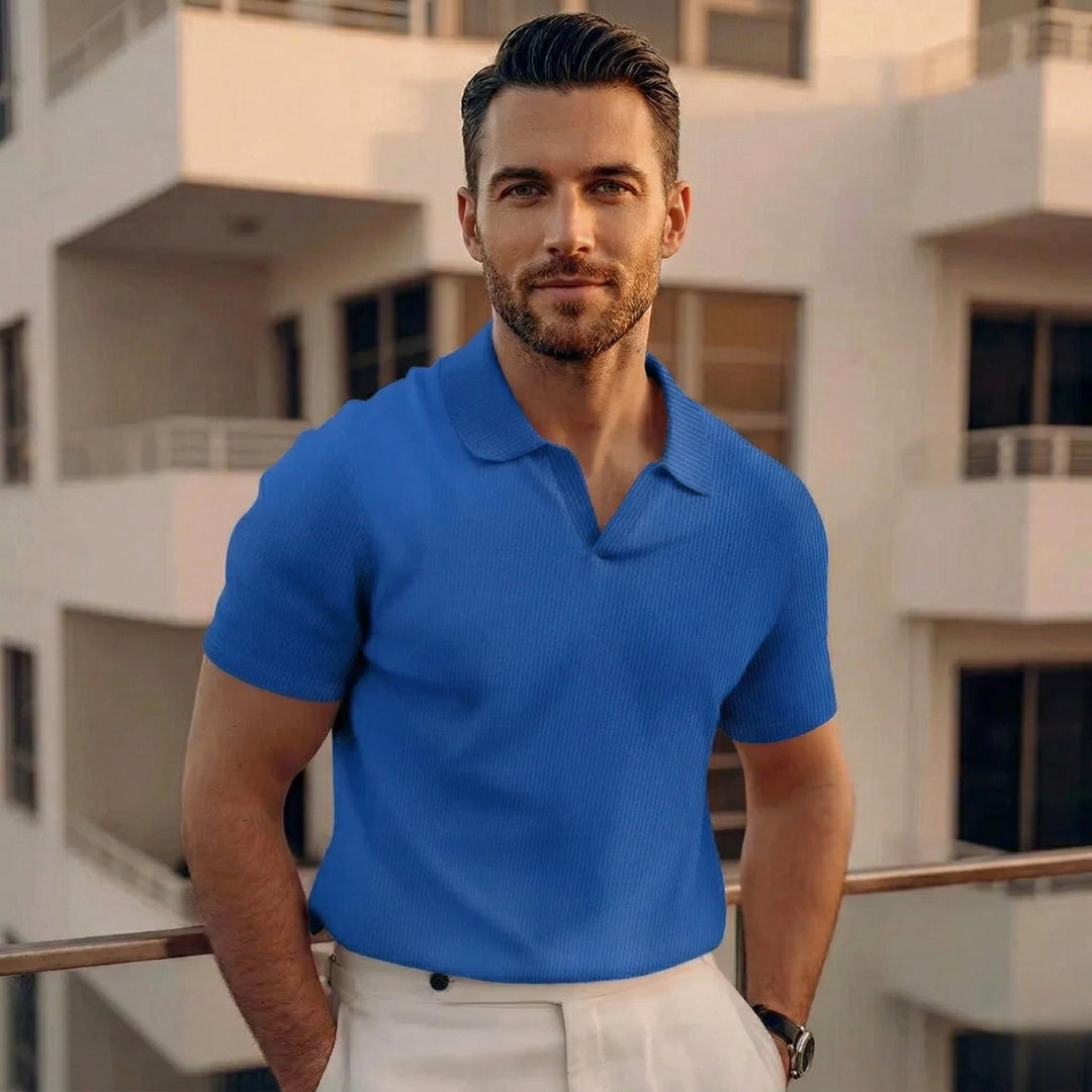 Polo Homme Manche Courte Col Ouvert Texturé Coupe Ajustée Casual Bleu Saphir | Sandro