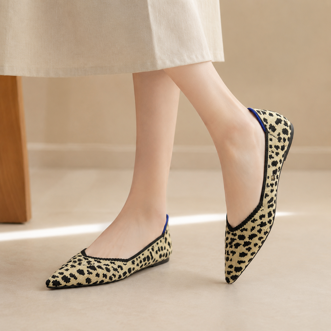 Ballerines imprimé guépard beige et noir avec bordure noire contrastée