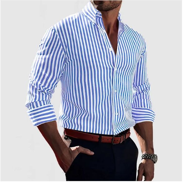 Chemise Homme Ajustée Rayures Manches Longues Casual Chic | Christian