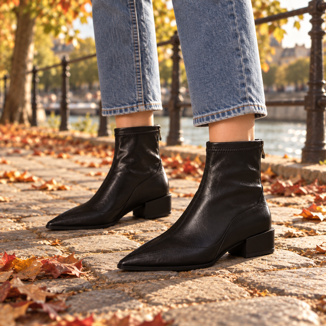 Bottines femme noires, tige à la cheville et talon carré bas