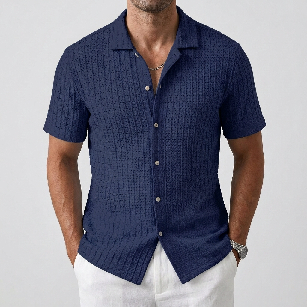 Chemise homme ajourée bleu marine vue de face