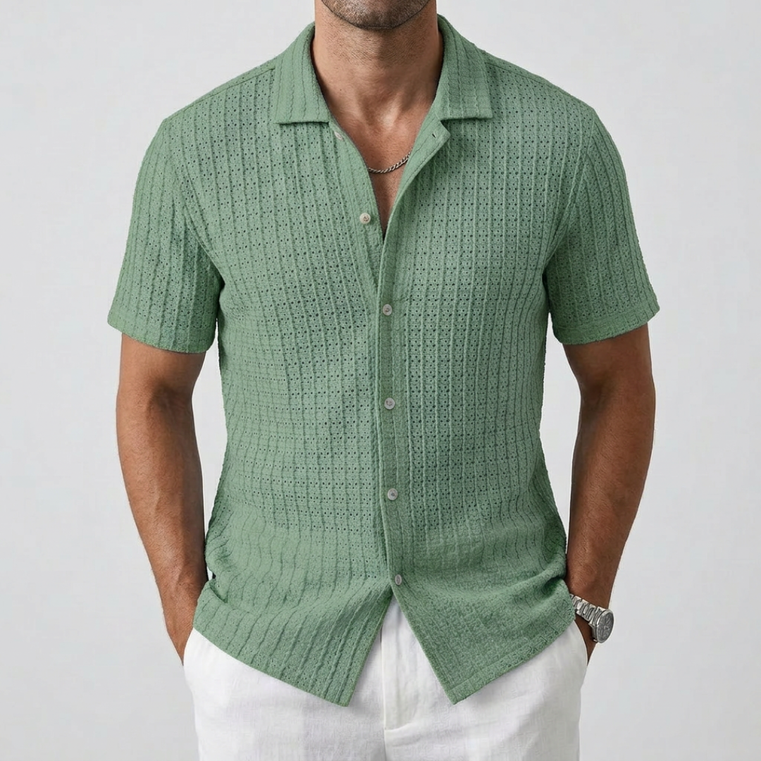 Chemise homme ajourée vert sauge vue de face