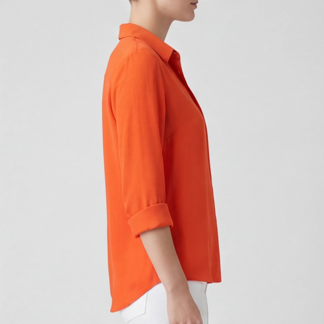 Chemisier Roxy orange vue de profil gauche manches longues