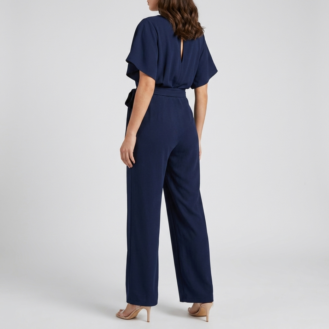 Combinaison Sophie bleu marine manches courtes papillon fond gris