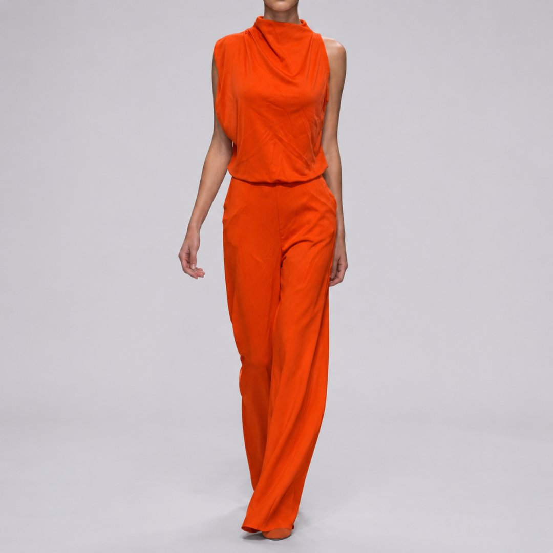 Combinaison longue orange col montant sans manches vue de face