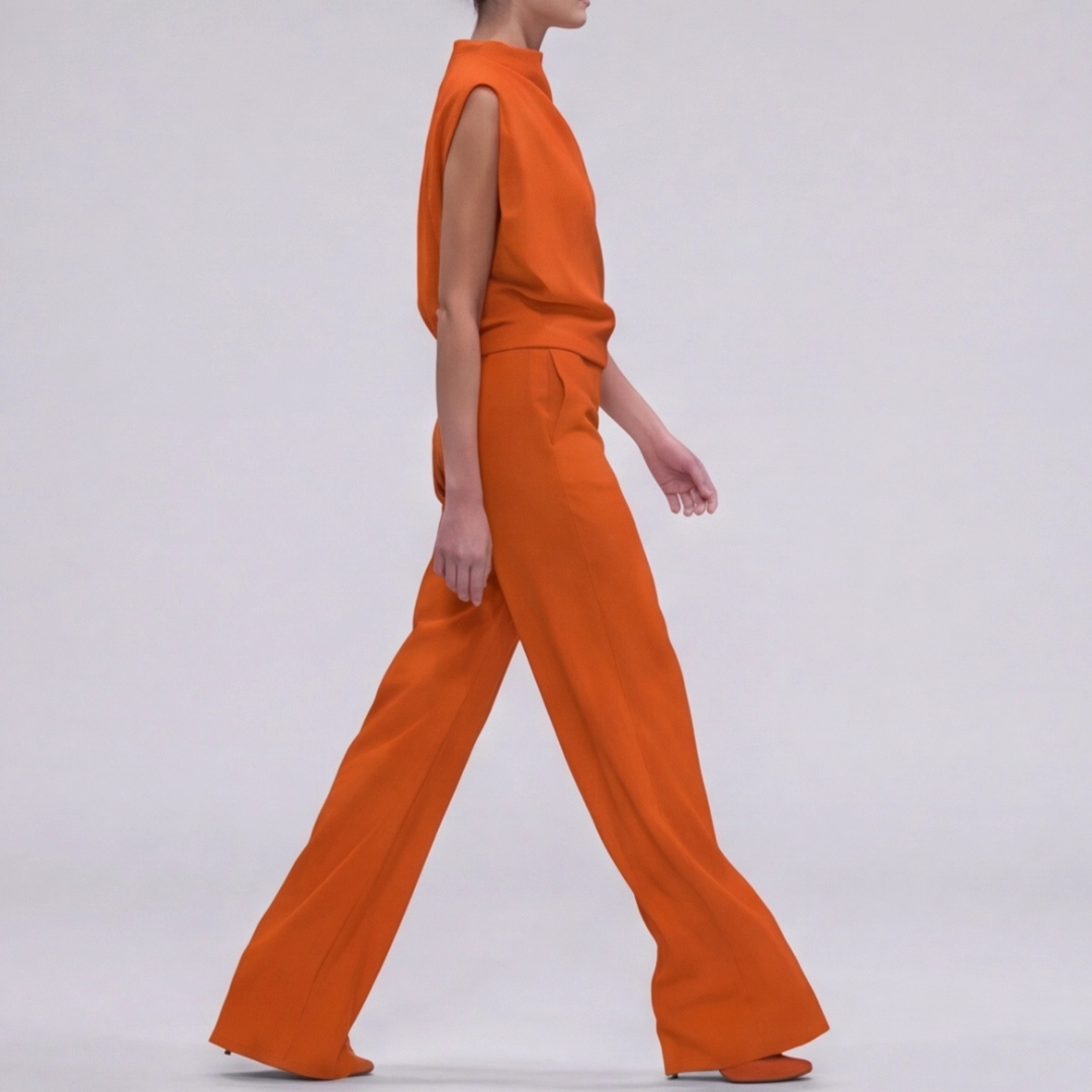 Combinaison femme orange jambes larges tombé du tissu