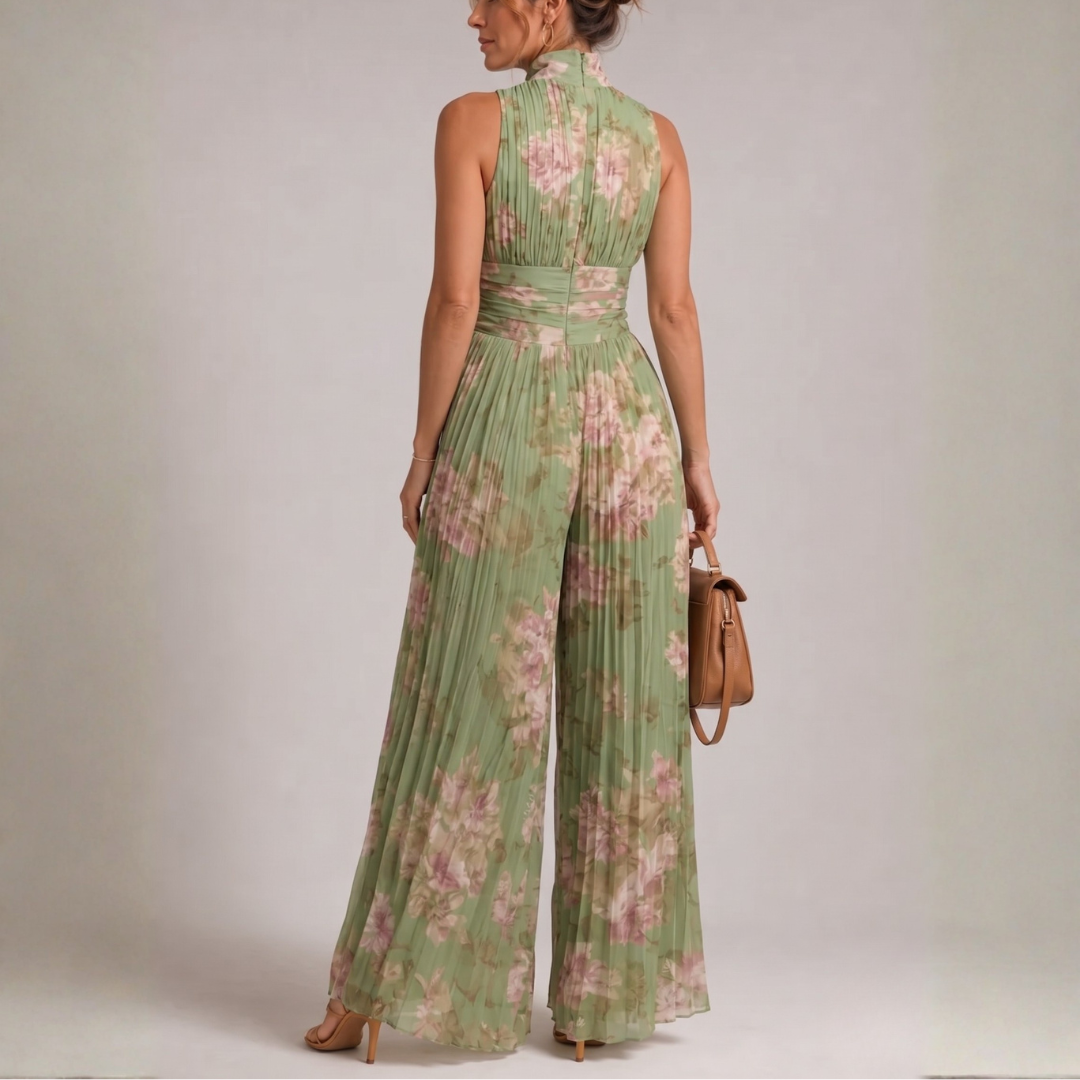 Combinaison imprimé fleuri vue de dos ouverture halter