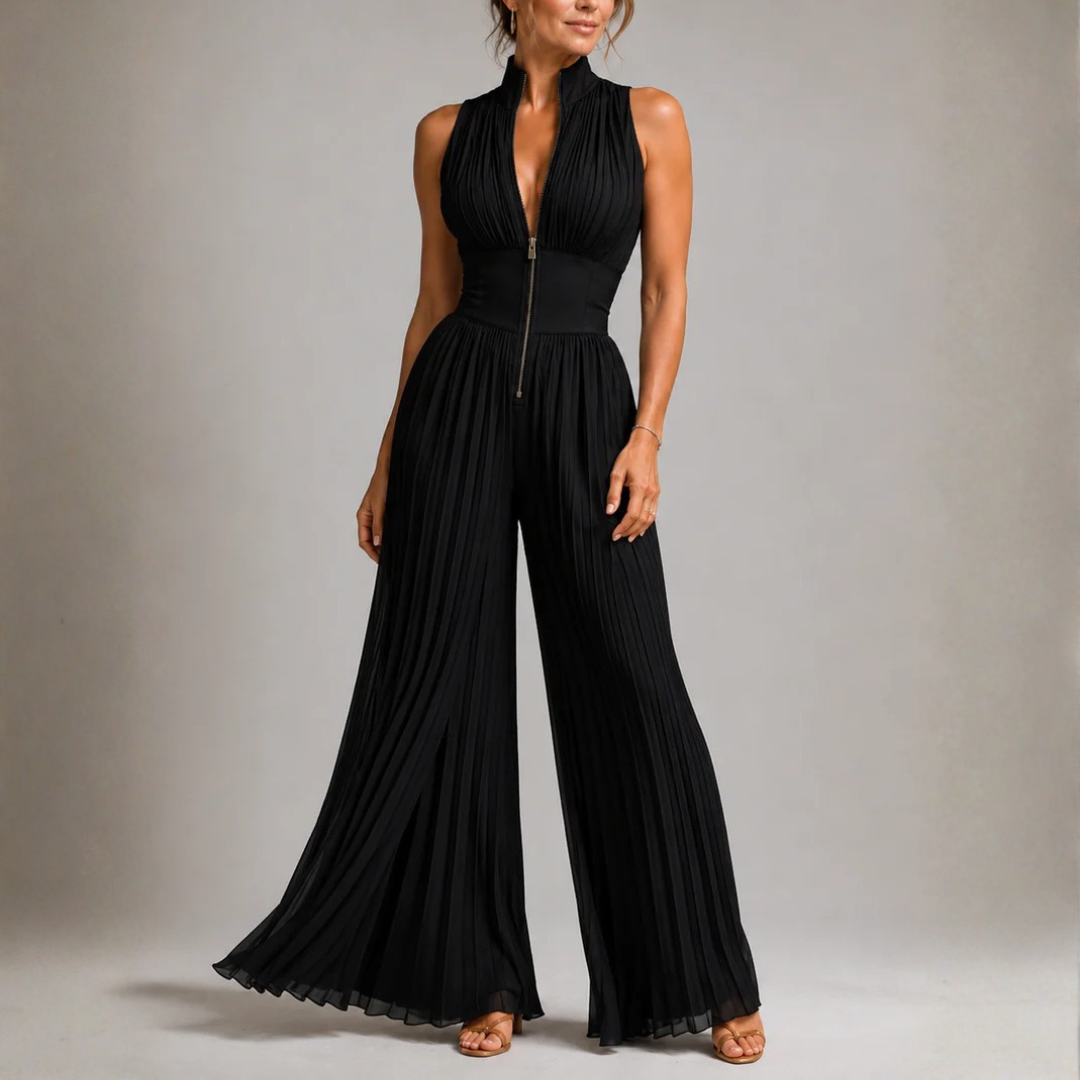 Combinaison femme noire col halter sans manches vue de face