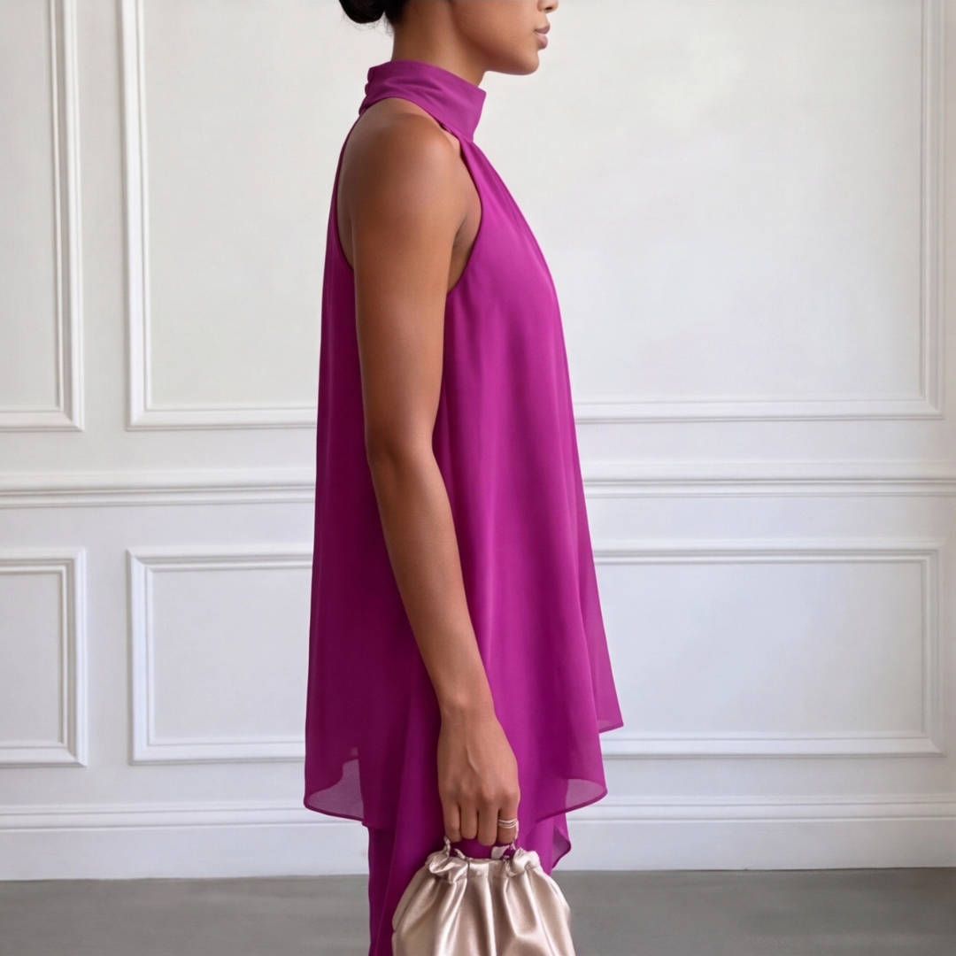 Ensemble Axelle violet de dos avec top halter noué dans le dos