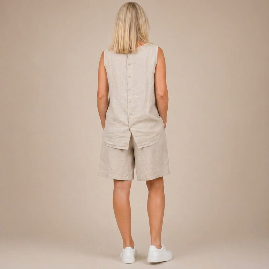 Short bermuda crème femme avec top assorti, vue de côté