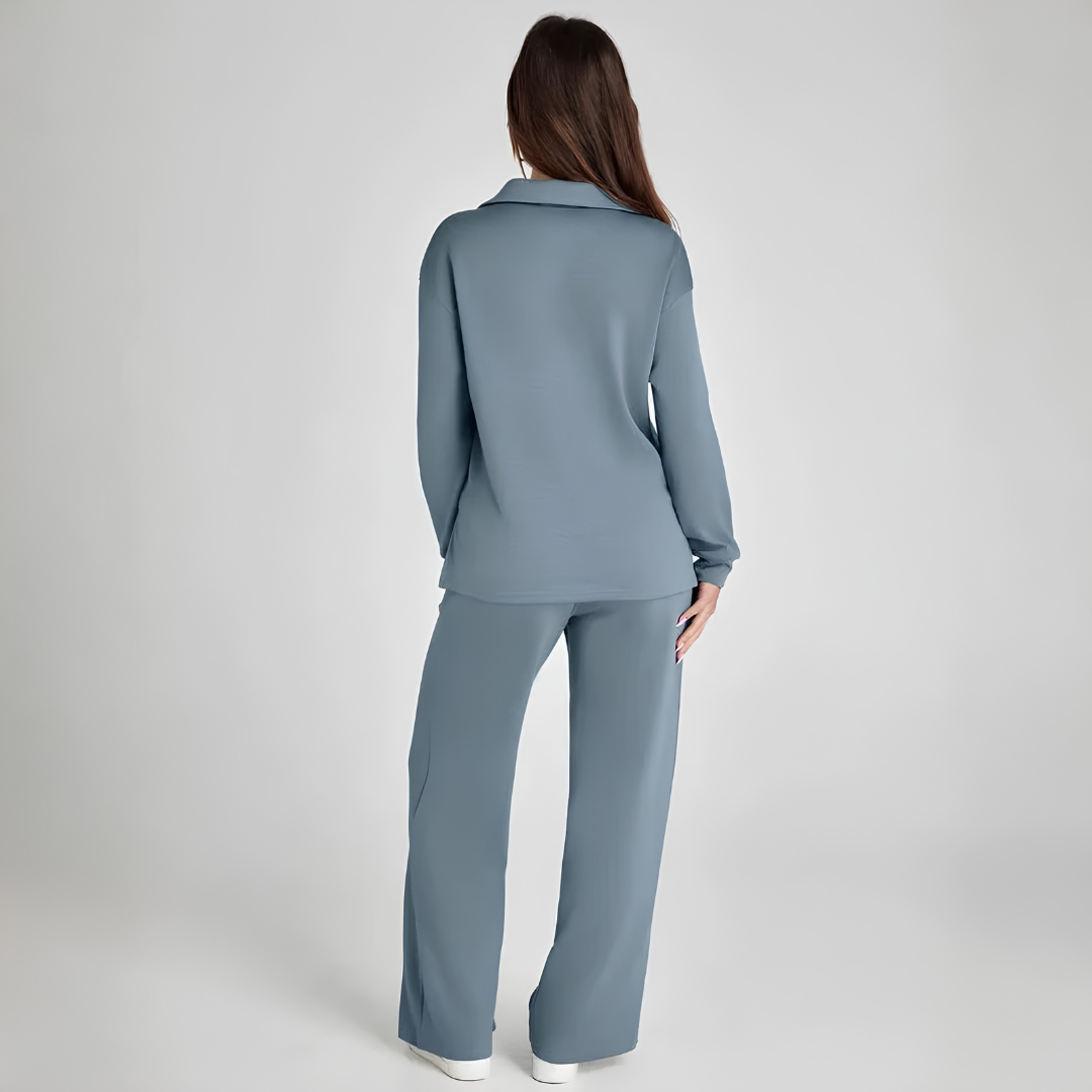 Ensemble Nova bleu gris, vue latérale pantalon large