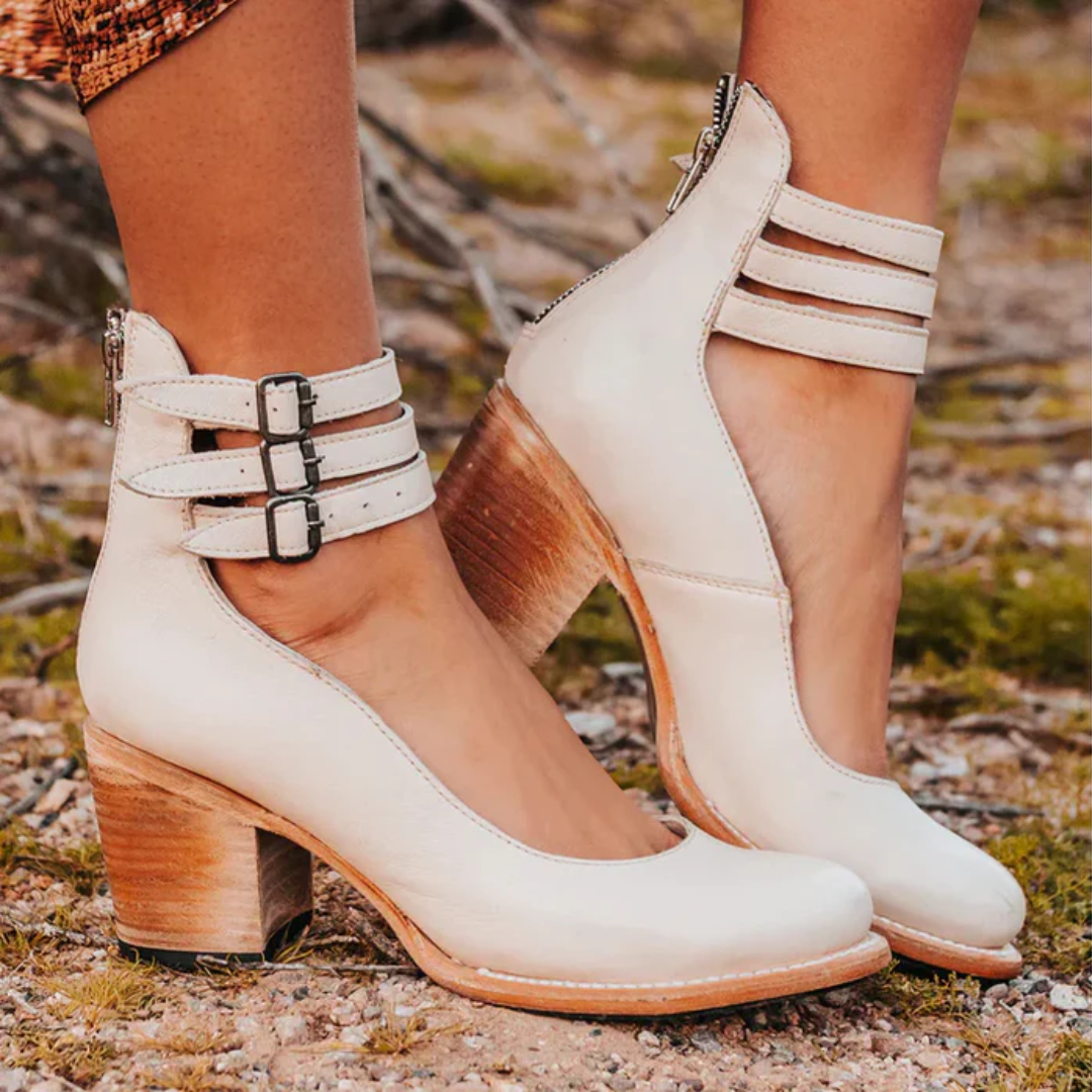 Escarpins Zora blanc talon bloc vue de profil