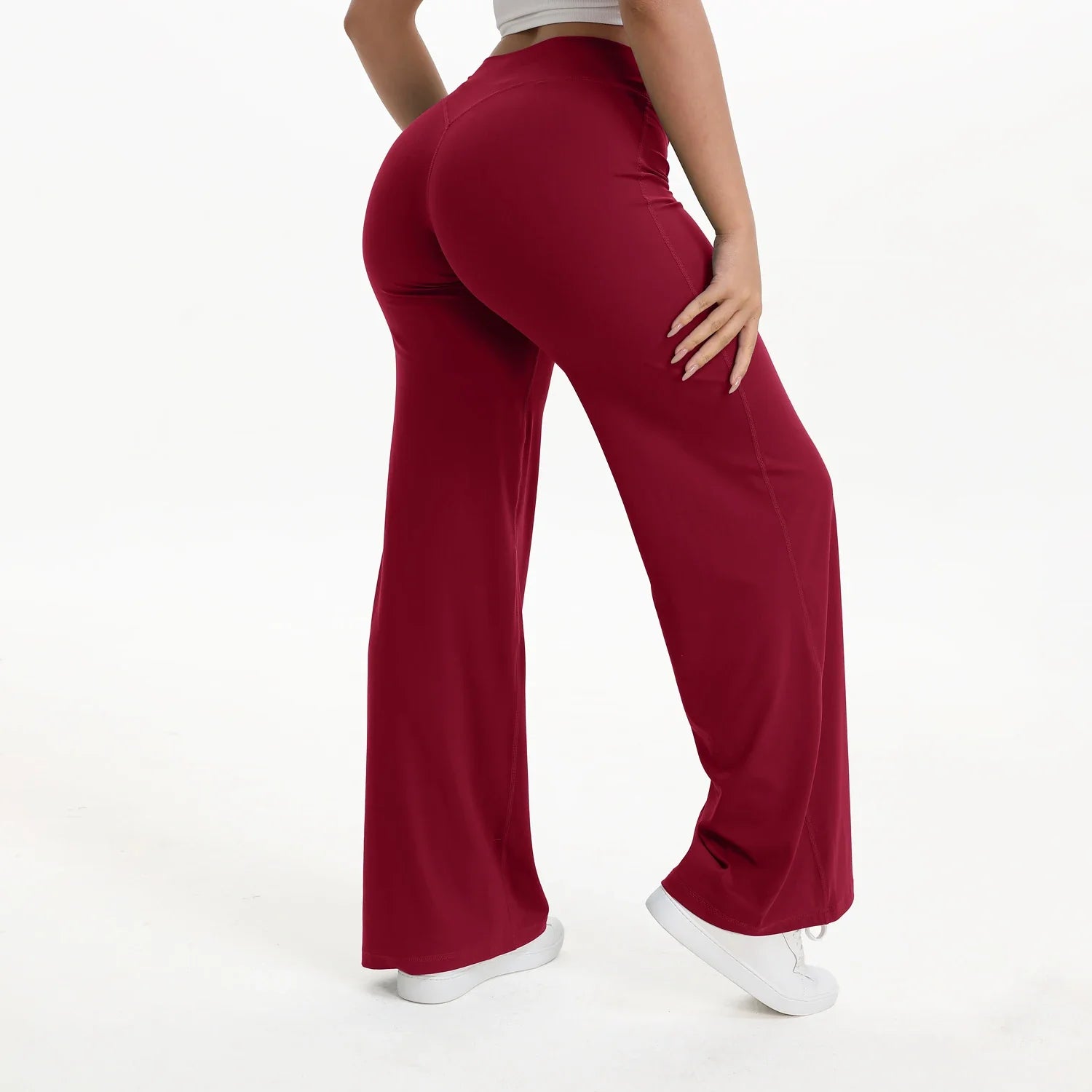 Legging femme flare bordeaux, ceinture structurée taille haute