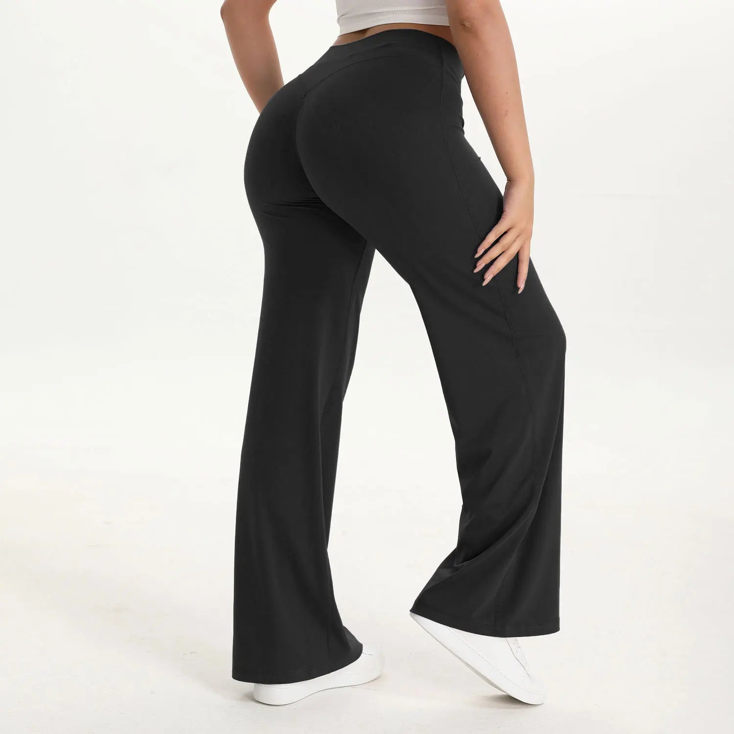 Legging femme flare taille haute noir, vue de dos