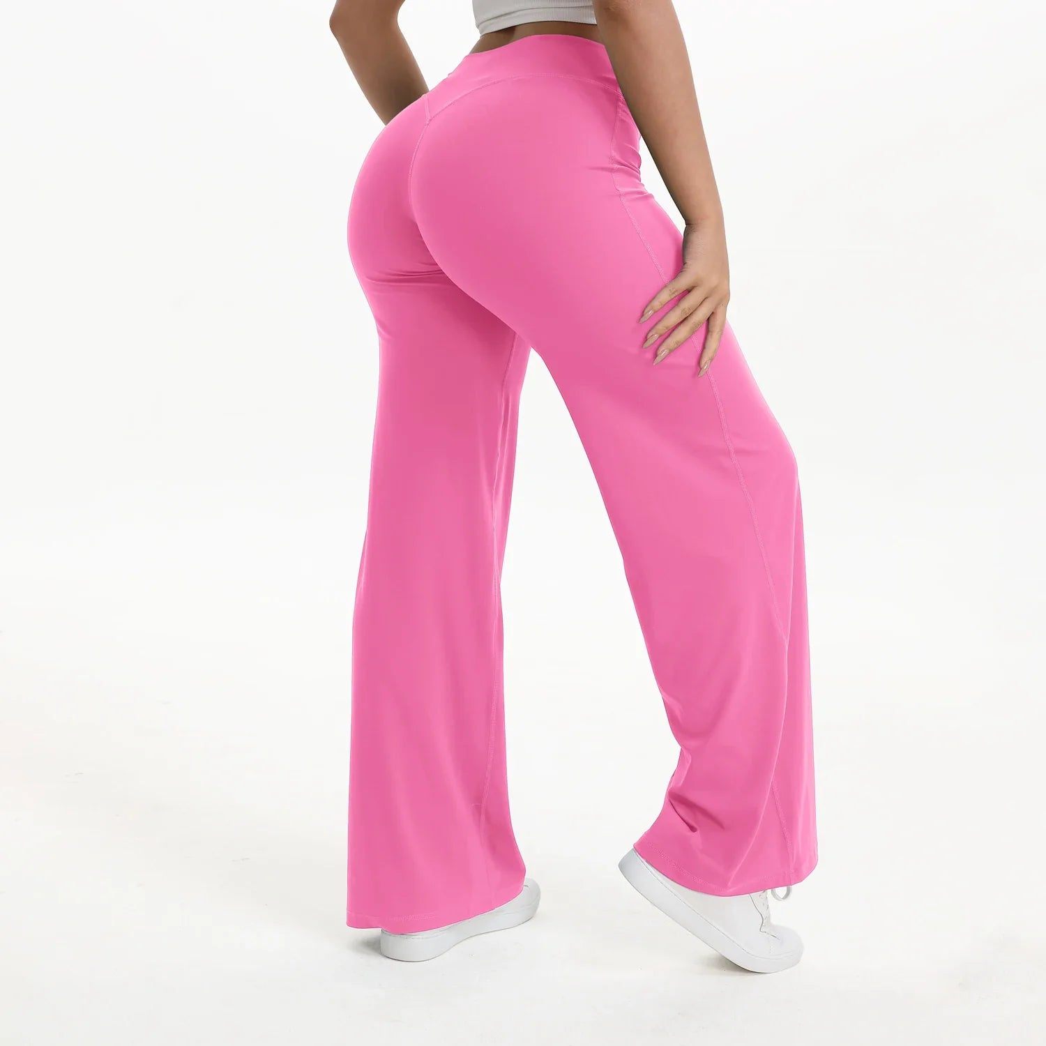 Legging flare taille haute rose vif, coupe évasée sport