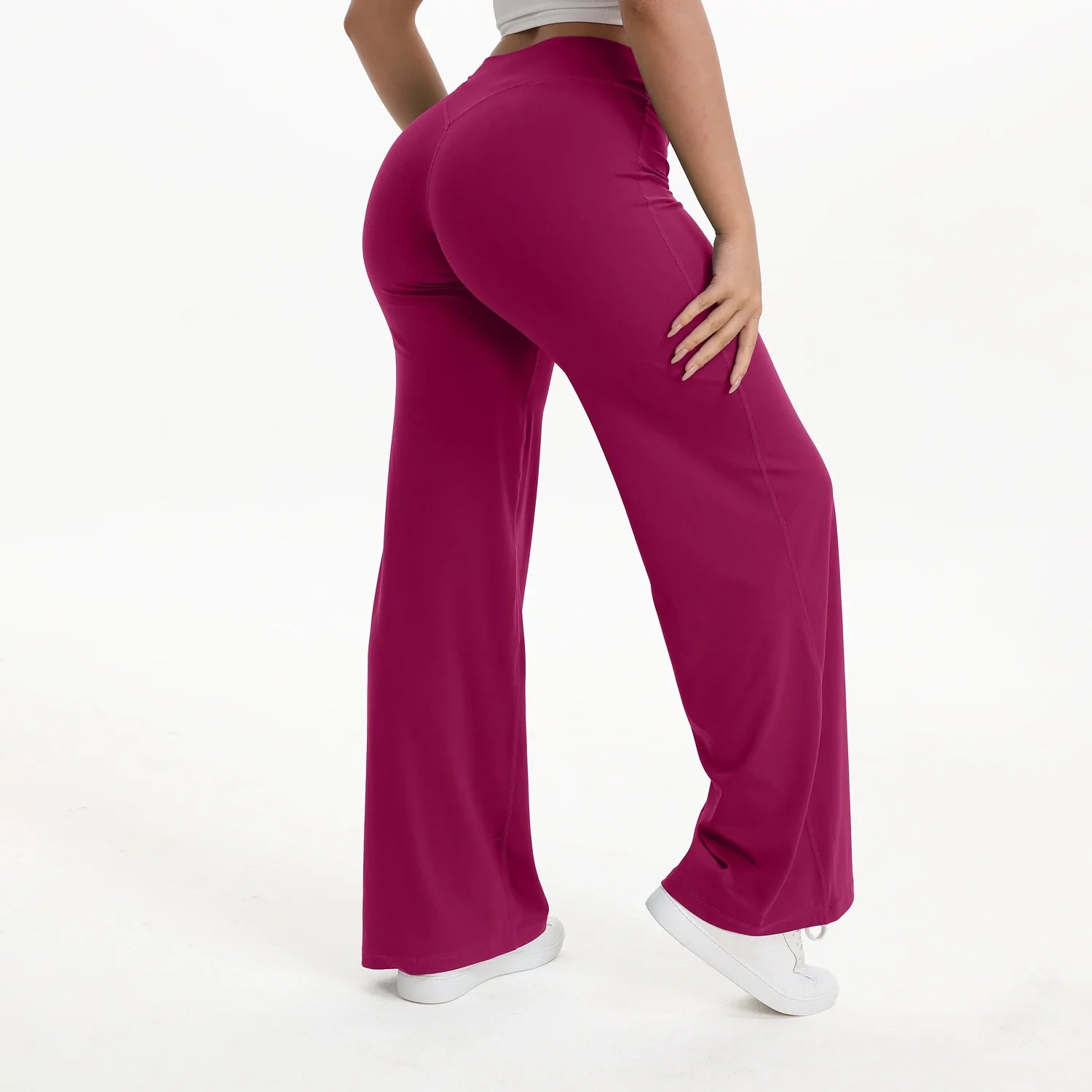 Legging femme yoga flare rouge wild berry, ceinture large