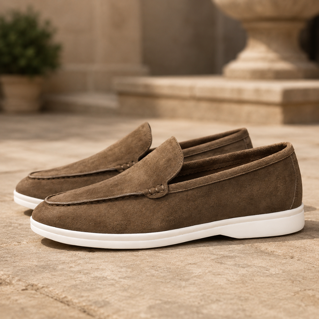 Mocassins homme marron, surpiqûre contrastée sur l'avant et semelle blanche