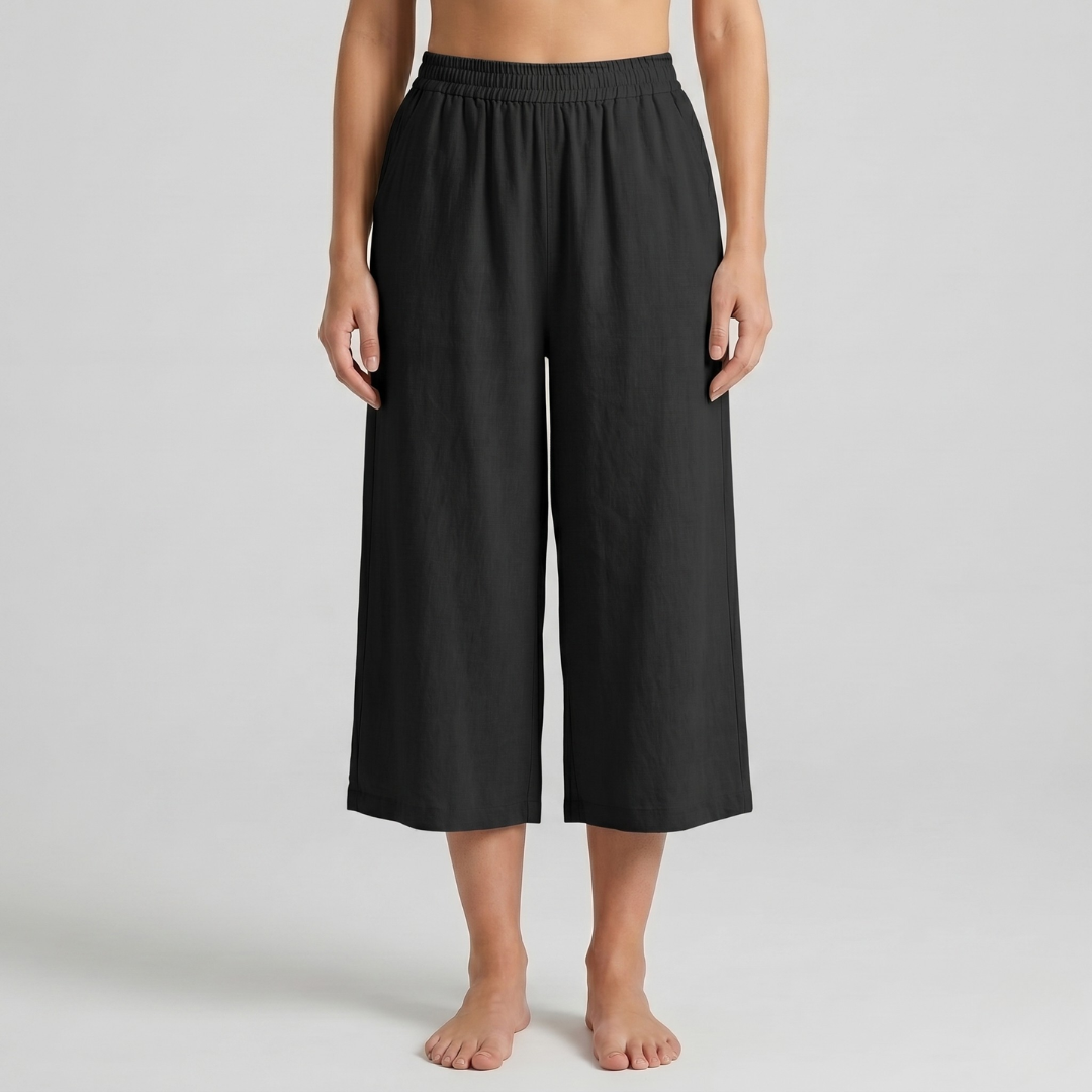 Pantalon culotte 3/4 noir femme coupe large élégante