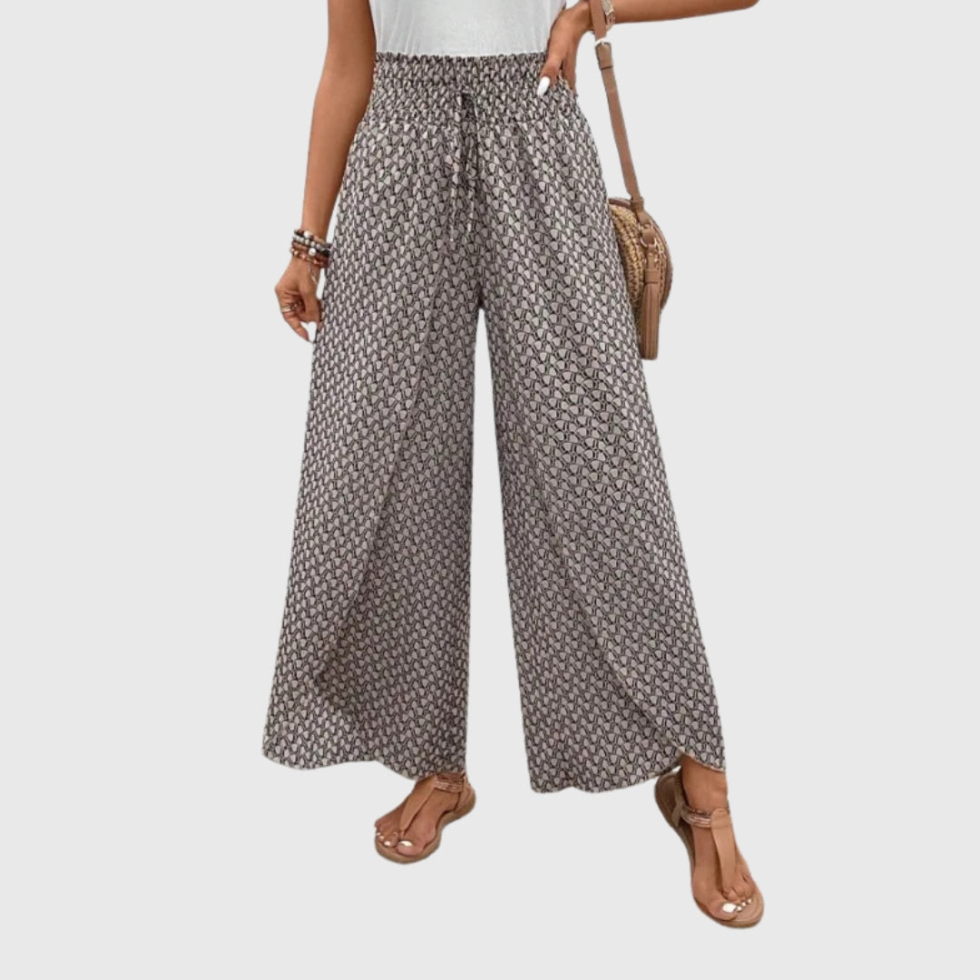 Pantalon large femme imprimé géométrique noir et blanc, vue de face complète