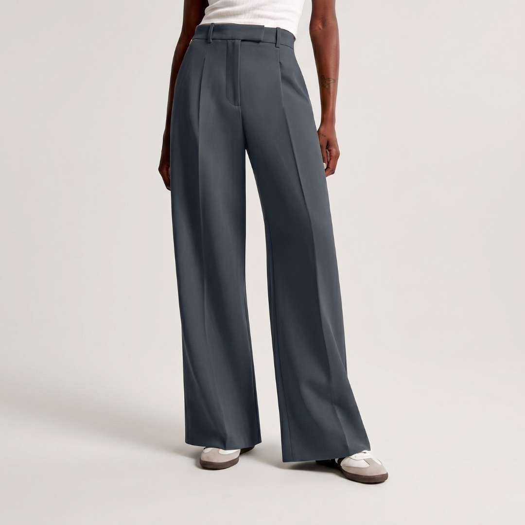 Pantalon large femme gris foncé, tombé ample taille haute