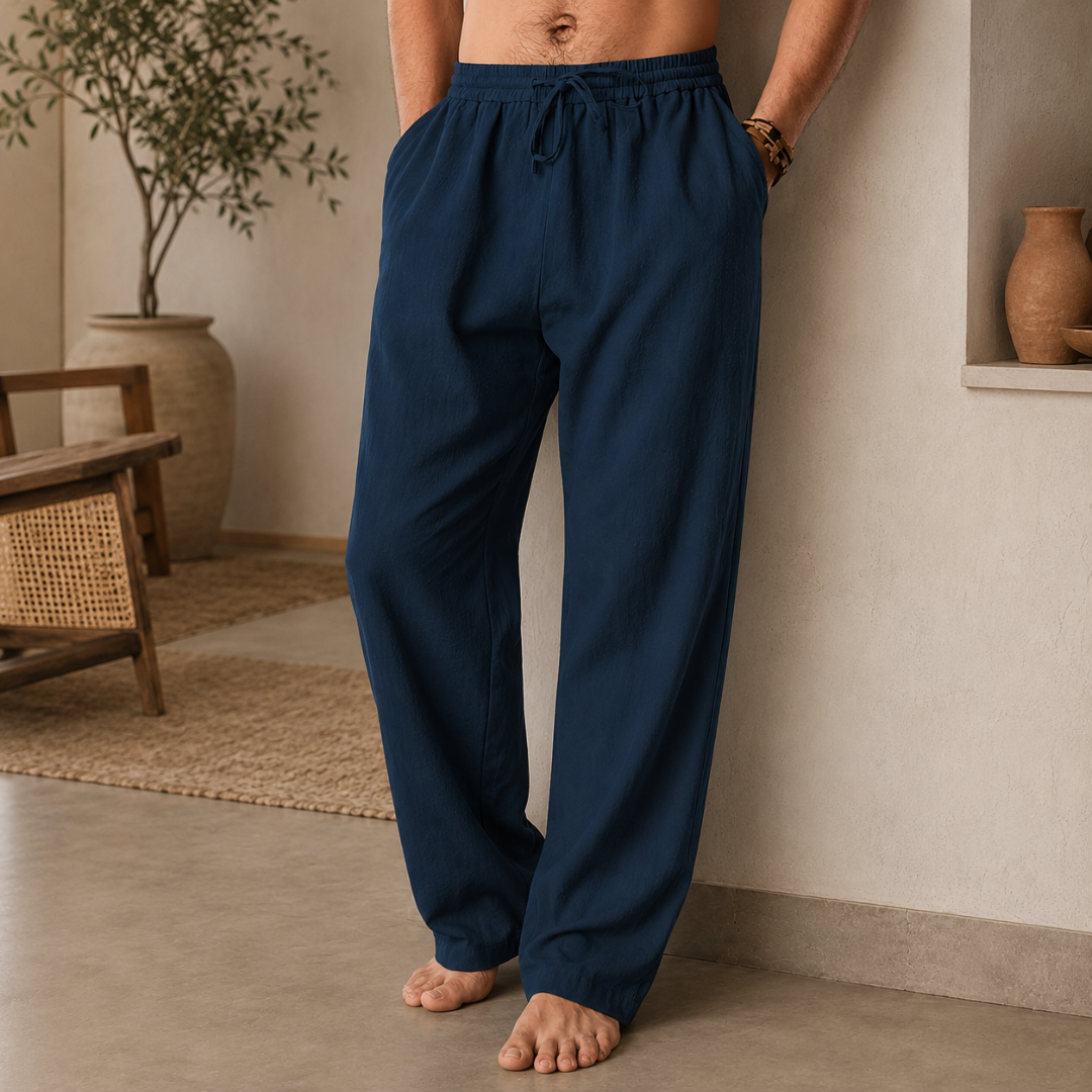 Pantalon Jules bleu marine, tissu coton souple, style décontracté