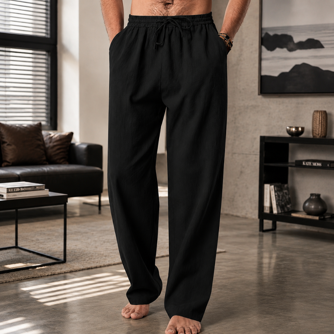 Pantalon Jules noir en coton, look casual sobre et élégant