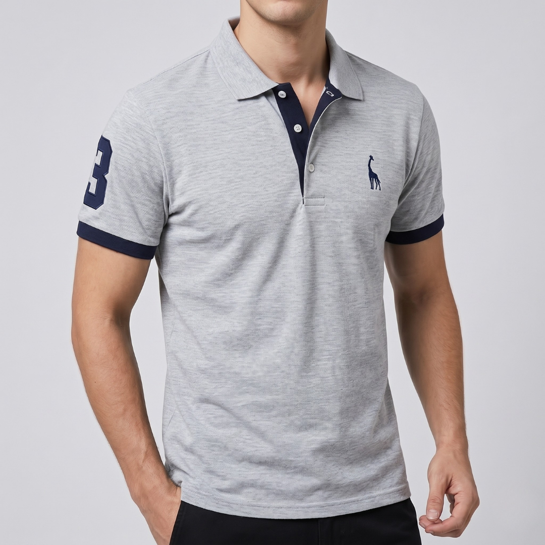Polo homme gris avec col classique, vue de face