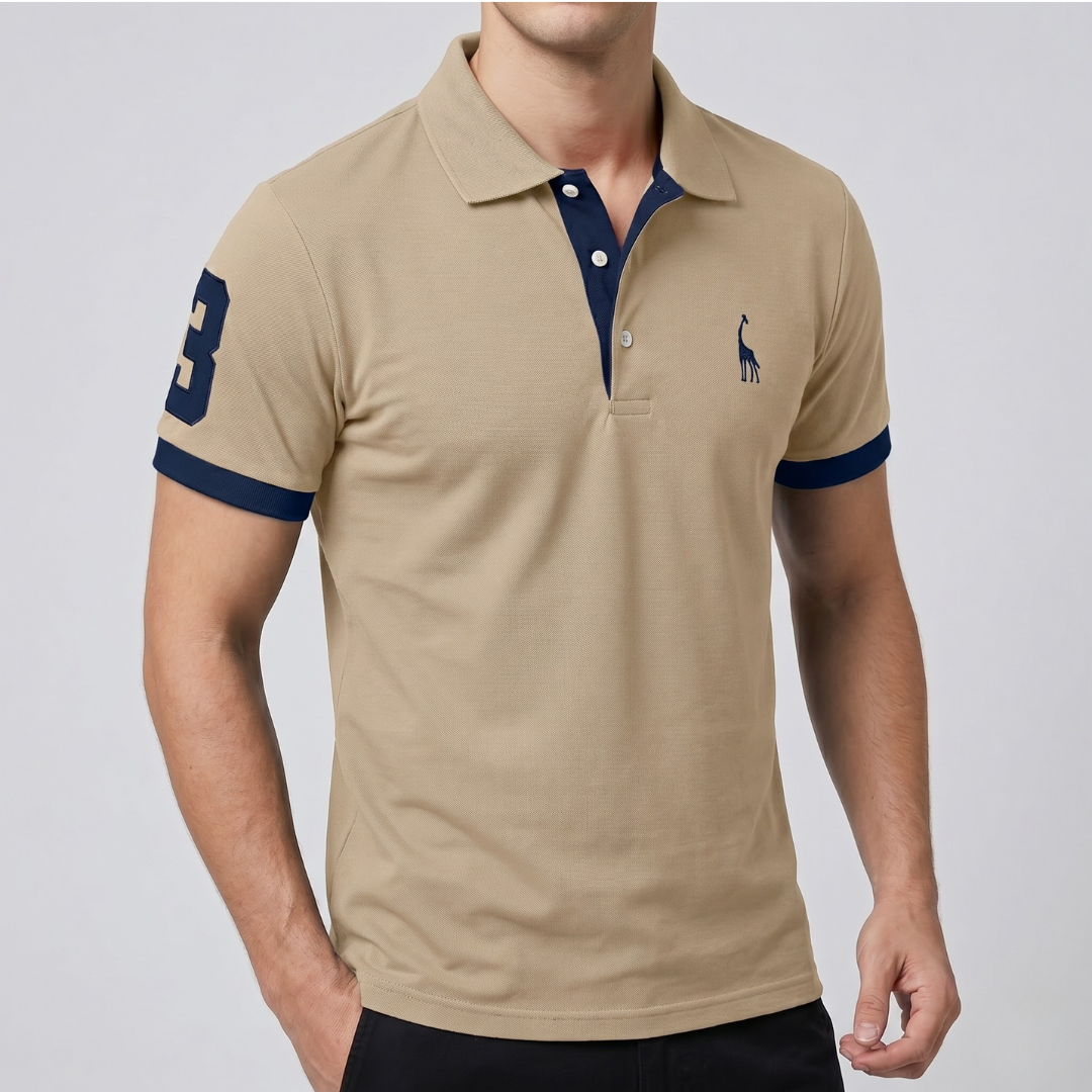 Polo homme kaki avec col classique et logo brodé, vue de face