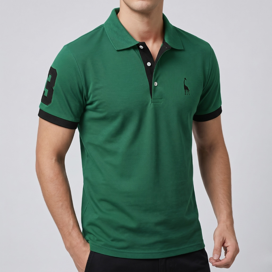 Polo homme vert avec col classique, vue de face