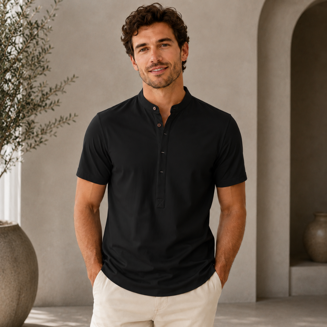 Polo homme col mao manches courtes coloris noir