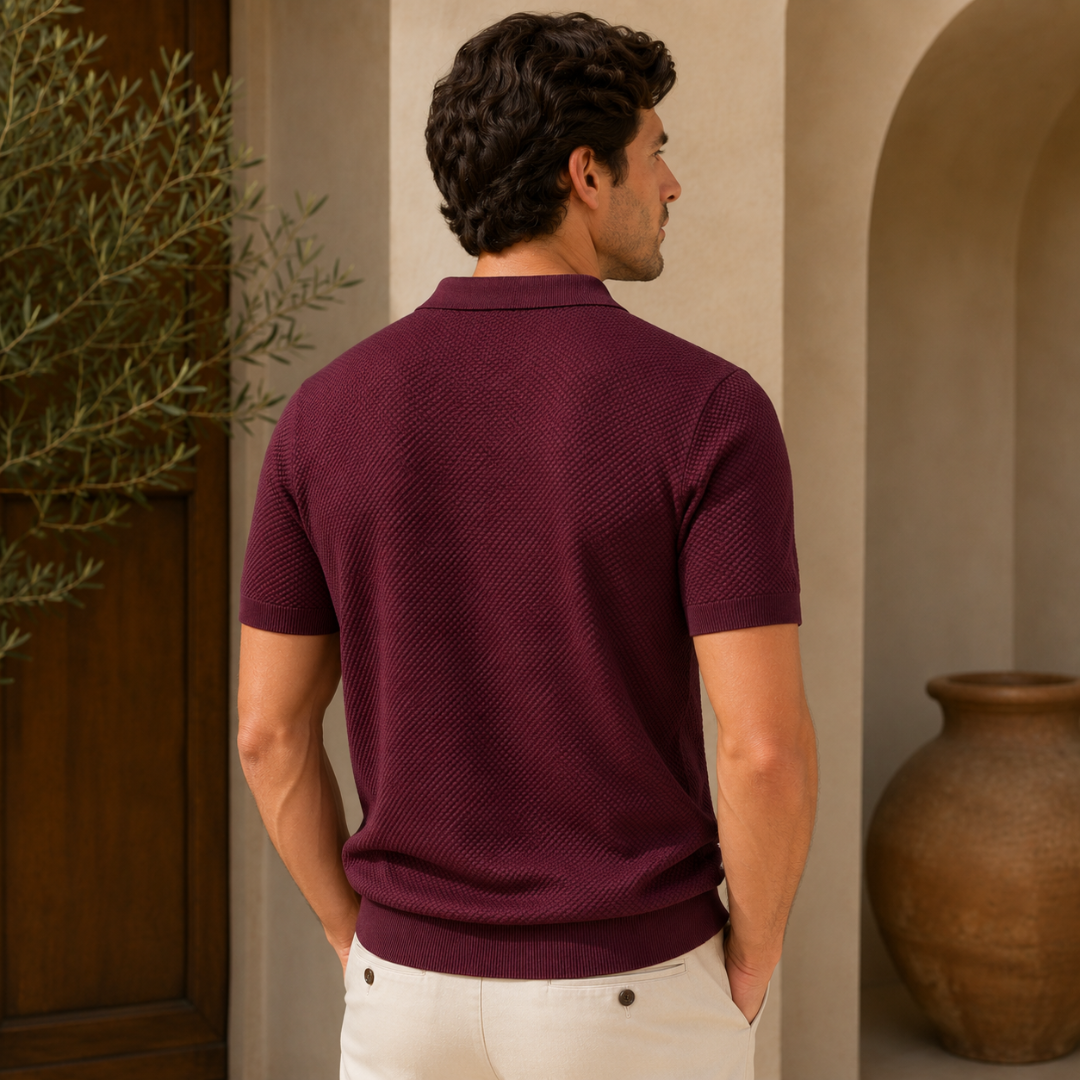 Polo homme tricoté bordeaux, vue de dos