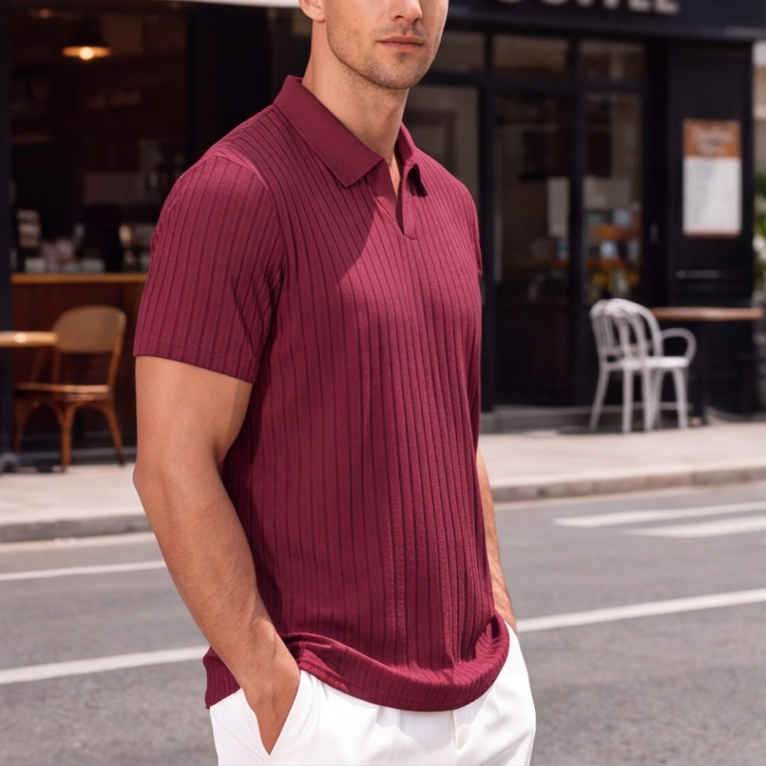 Polo homme bordeaux col V ouvert, vue de dos