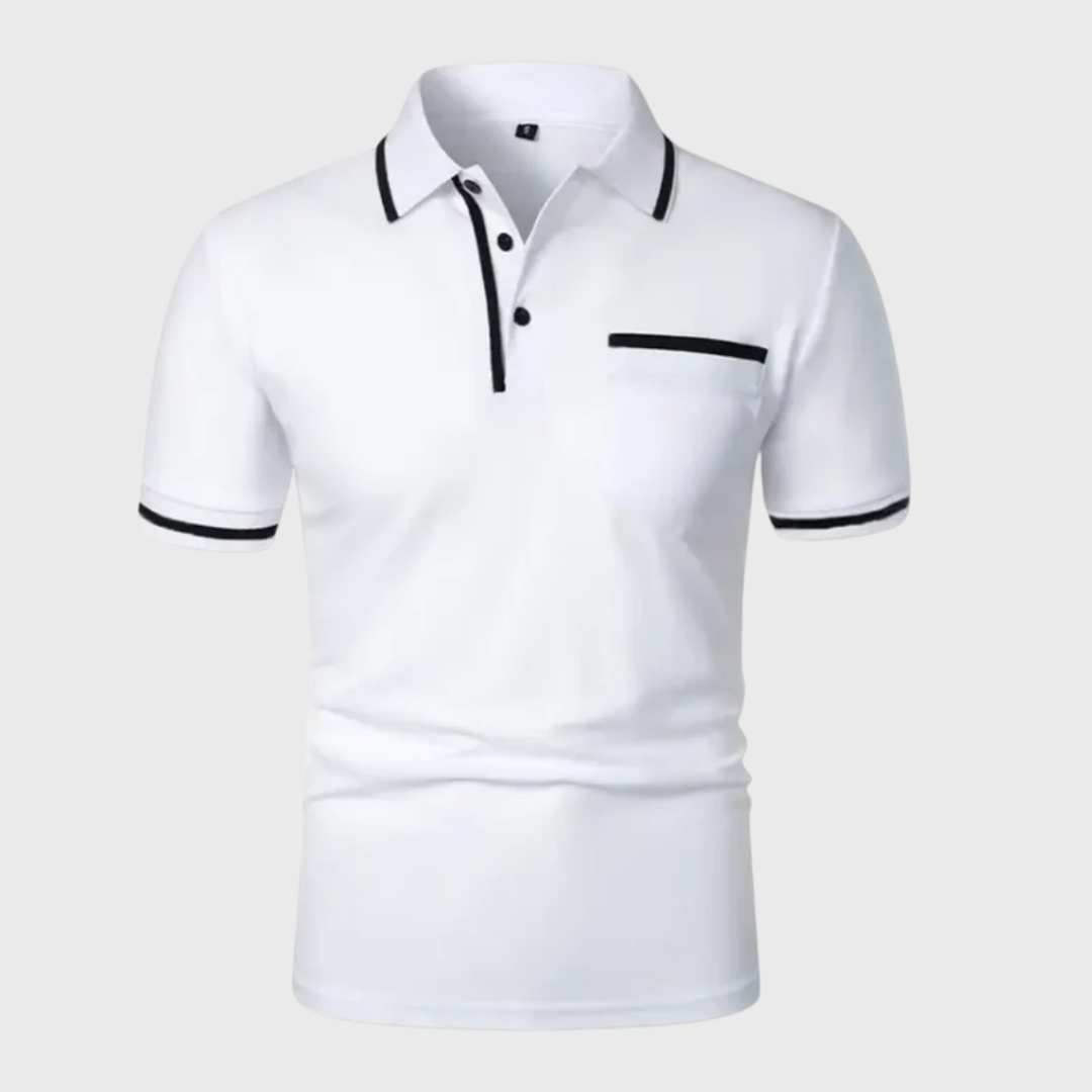 Polo homme blanc col polo structuré, vue de face sur fond neutre