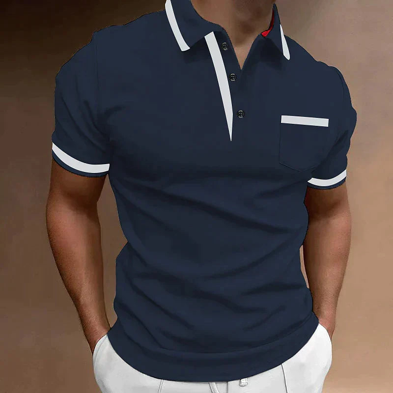 Polo homme bleu foncé col polo structuré, manches courtes